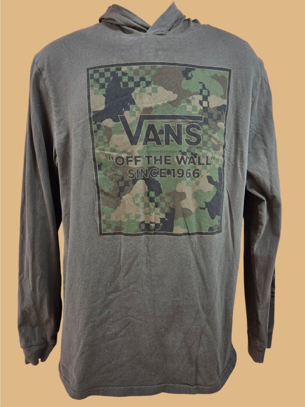 Vans Boys Green Camo Logo "Off The Wall" Hoodie Large Lightweight